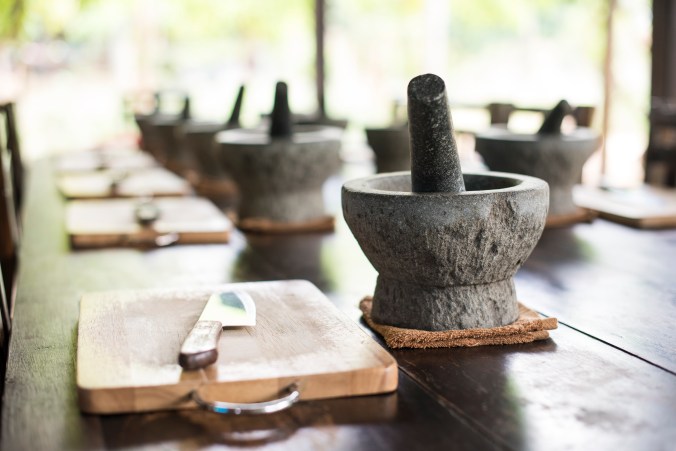 Thai pestle mortar table
